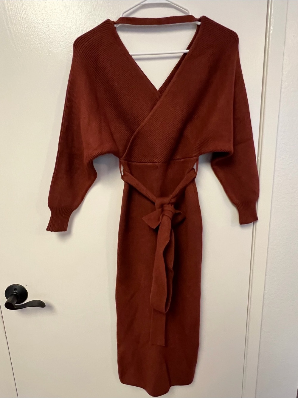 Olivaceous Dark Orange Wrap Midi Dress with Tie Waist